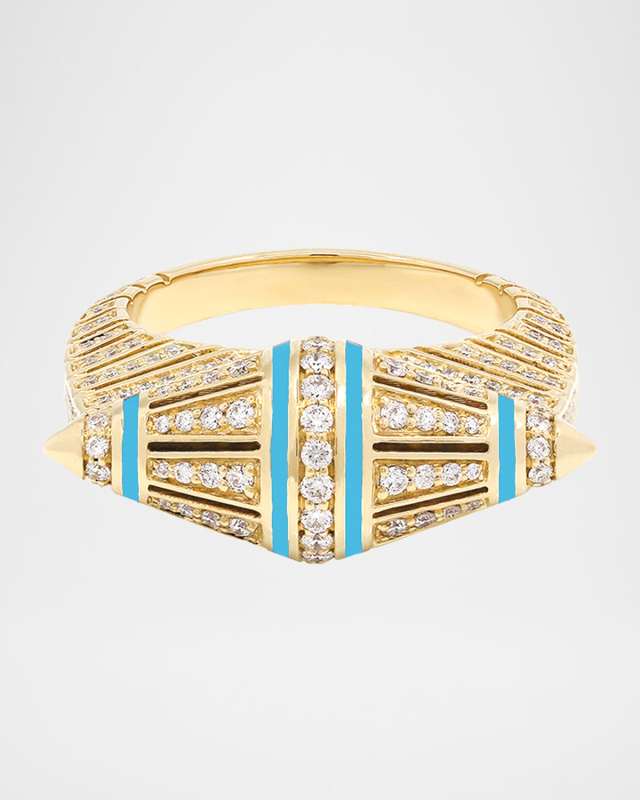 Merriyah Ring in 18K Yellow Gold, Turquoise HyCeram and White Diamonds, Size 6